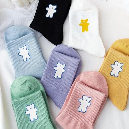 Cute Cartoon Womens Pure Cotton Socks Harajuku Colorful Kawaii Full Sock Fashion Bear Animals Comfortable Sox Calcetines Socken