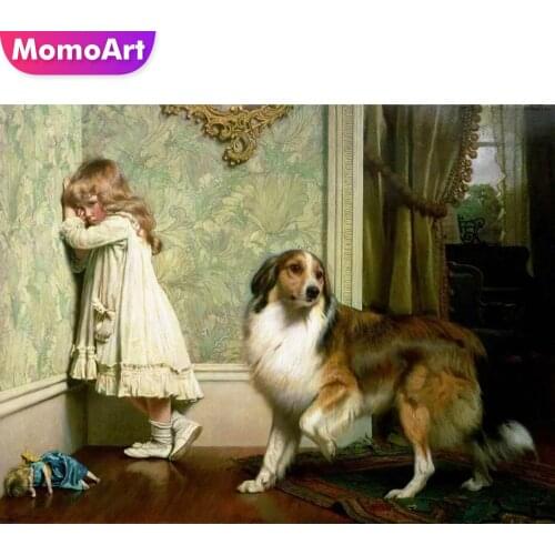 MomoArt 5D DIY Diamond Embroidery Girl Rhinestone Art Diamond Painting Dog Portrait Cross Stitch Kit Home Decor Gift