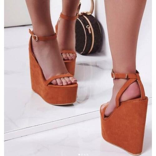 Moraima Snc Fashion Open Toe Wedge Sandals Sexy Ankle Strap Platform Shoes Woman Super High Cutouts Gladiator Sandal Black Beige