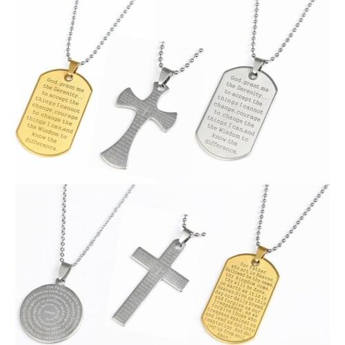 English Lords Prayer And Serenity Prayer Mens Womens Stainless Steel Pendant Necklace With 45cm Steel Bead Chain