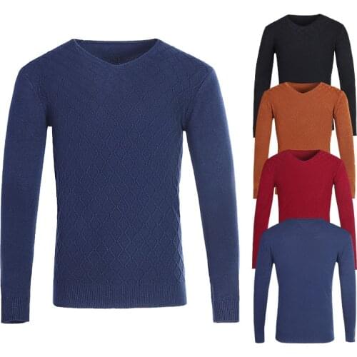 LUCLESAM Men Solid Color Diamond Lattice Pattern Cotton Sweater Male Casual Pullpver Blusa De Frio Masculino Sueter Masculino