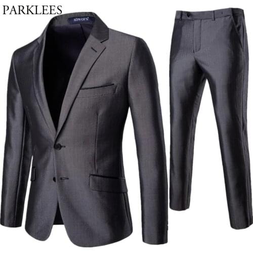 Mens 2 Piece Elegeant Tuxedo Suits With Pants Brand Slim Fit Two Buttons Formal Business Dress Suit Men Costume Mariage Homme