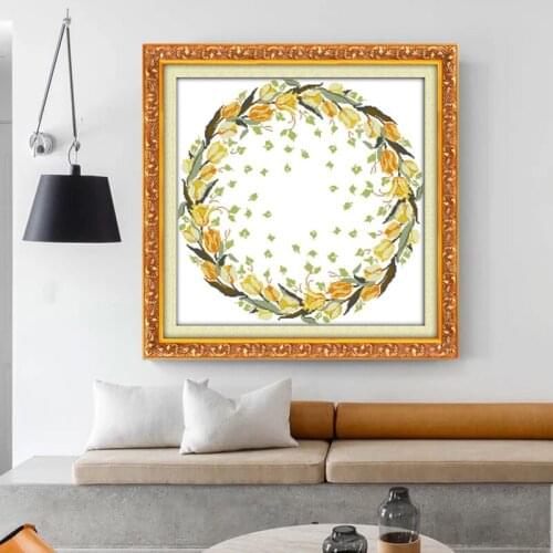 Lily garland Flower Style Cross Stitch Kit Printed Canvas Home Decore 14CT DMC Embroidery Needlework Cross-stitch set Handmade