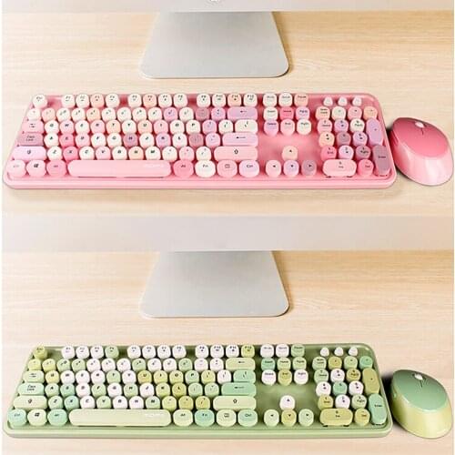 Sweet Mixed Color Cute Portable 2.4Ghz Wireless Keyboard Mouse Set Girl Universal Desktop Notebook Office Keyboard and Mouse