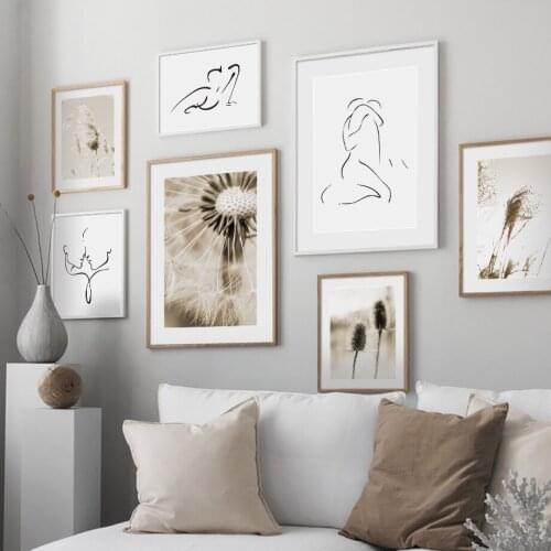 Wall Art Canvas Painting Dandelion Reed Abstract Body Black White Nordic Posters And Prints Wall Pictures For Living Room Decor
