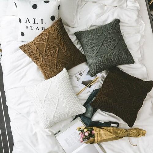 Nordic Style Cushion Cover Thick Woolen Rhombic Knitted Pillow Cover Living Room Sofa Throw Pillows Home Decoration Pillowcase
