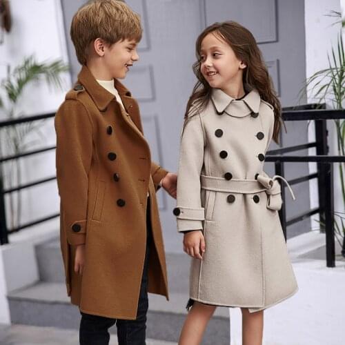 2021 Boys Girls Woolen Coat Autumn Winter Wool Woolen Fashion Coat Trench Coat