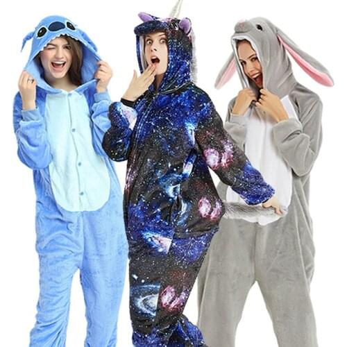 New Animal Unicorn Pajamas Adults Winter Sleepwear Kigurumi Wolf Panda Rabbit Pyjamas Women Onesie Anime Costume Jumpsuit