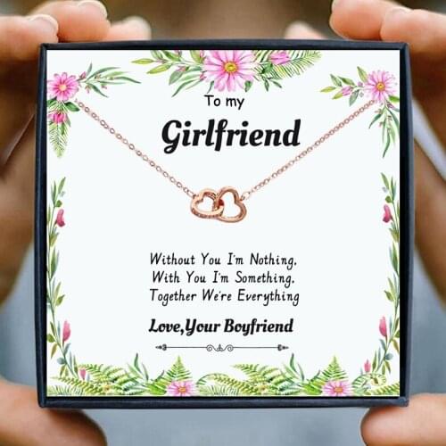 Gifts for Girlfriend Rose Gold Necklaces for Women Double Heart Pendant Necklaces Women Lady Girl Boyfriend Valentines Day Gift