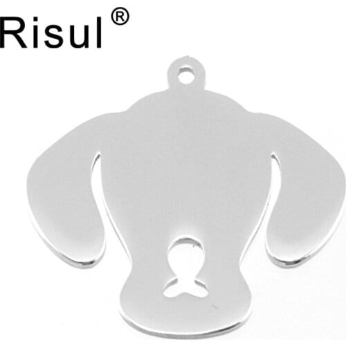 Risul Stainless steel Dog Tag Dogs Collar Pendants dog head Charms DIY Pet puppy Pendants Tags both sides mirror polished 50pcs