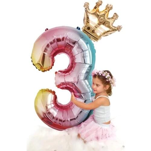 40inch Rainbow Number Balloons Foil Balloons air Balloon Gradient color Globos With Crown Baby Shower Birthday Party Decorations
