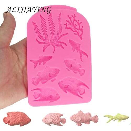 DIY fish Silicone Molds Coral seaweed cake mould Gumpaste Fondant Cake Decorating Tools chocolate dessert decorators D1366