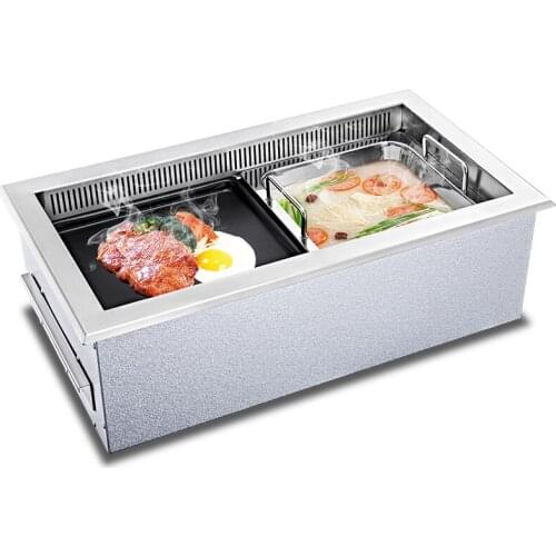 Embedded Barbecue Machine and Hot Pot Electric Smokeless grilled fish meat Commercial BBQ Grill