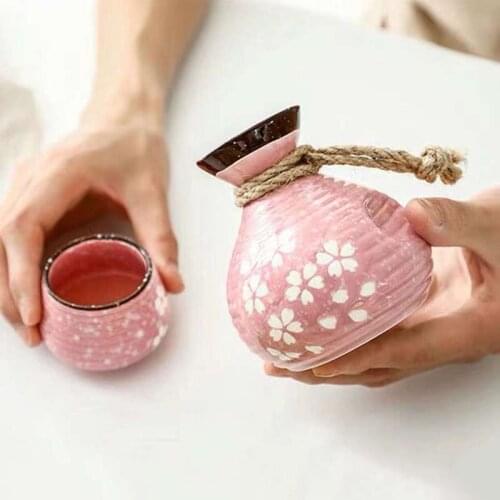 Japanese Sake Pot Cups Set Cherry Blossoms Ceramics Liquor Cup Home Bar Wine Set Flagon Liquor Cup Sake White Wine Pot Gifts