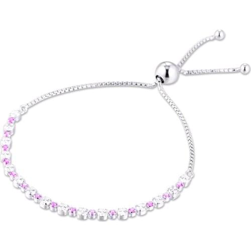 Pink & Clear Sparkling Slider Bracelets 100% 925 Sterling-Silver-Jewelry Free Shipping