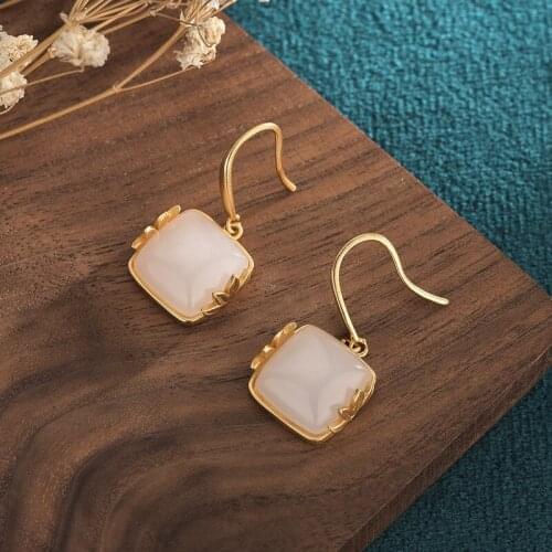 Retro Square White Stone Bamboo Hoop Earrings for Women Elegant Palace Ethnic Dating Jewelry 2021 Trend Fashion Friends Gift M4