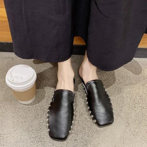 Ladies slippers outside spring new Half drag Solid color comfortable flat bottom Soft Skin-friendly Elegant dating shoes U30-11