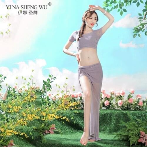 Belly Dance Female Elegant Top Practice Clothes Net yarn Skirt Summer Profession Long Skirt Suit Dancing Performance Clothing