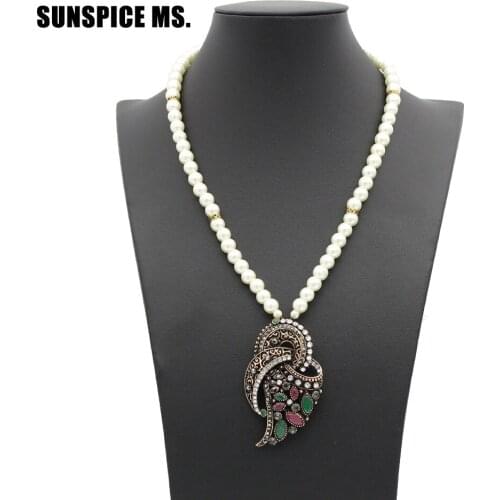 Ethnic Pendant Necklaces For Women Turkish Vintage Bead Jewelry Antique Gold Color Flower Pendant Indian Wedding Party Bijoux