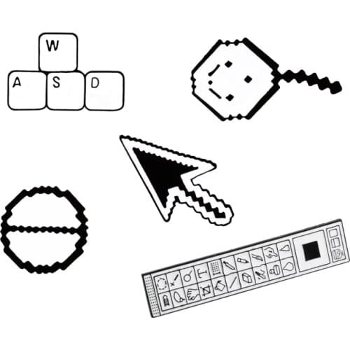 Cursor Enamel Pins White Magnifier Arrow WASD Keybord PS Tool Badge Lapel Pins Computer Programmer Brooches Jewelry Accessories
