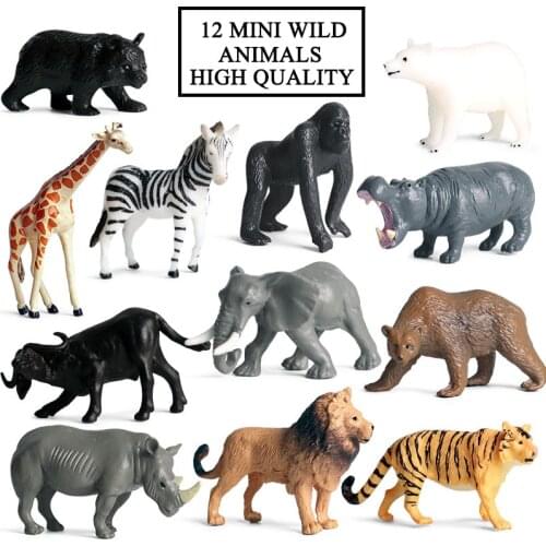Mini Wild Animal Action&Toys Figure 12PCS/Set Tiger Bear Orangutan Zebra Wildlife Collection PVC Model Collectible For Kid Gift