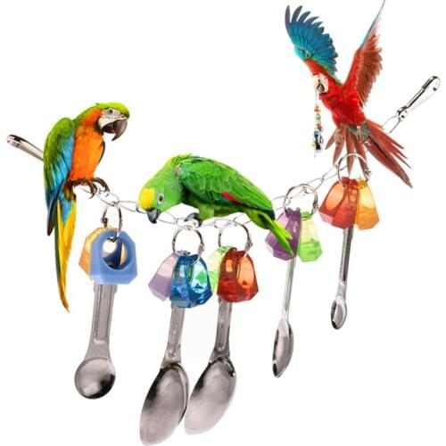 2019 Colorful Parrot Toys Suspension Hanging Sneakers Metal Spoon Pet Bird Parrot Chew Toys Bird Cage Toys for Parrots Birds