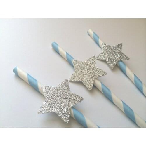 2019 light blue Straws with silver Glitter Stars Wedding bridal shower Bachelorette party Decoration Drinks tea party straw
