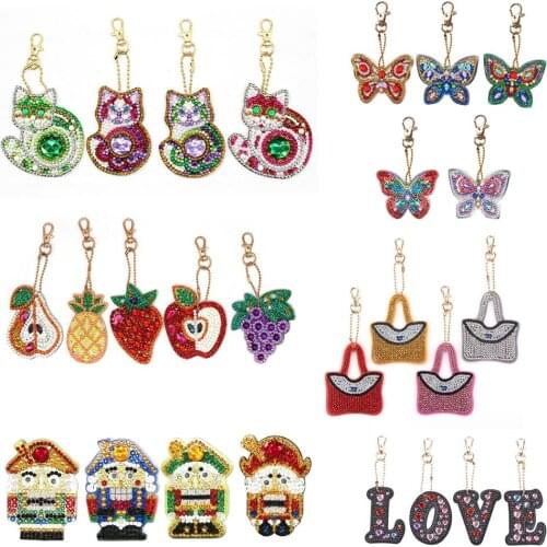 3/4/5Pcs/Set DIY Full Drill Diamond Painting Keychain Cartoon Emotion Animals Love Heart Key Ring Diamond Painting Cross Stitch