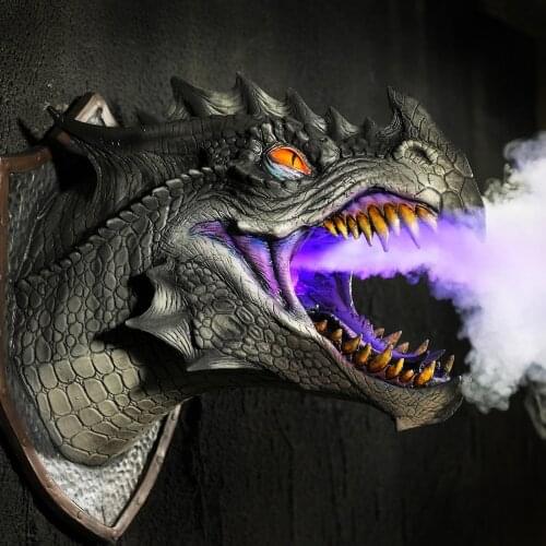 3d Wall Mounted Sculpture Evil Dragon Spray And Light Dragon Legends Prop Dinosaur Wall Art Escape Room Halloween Decoration