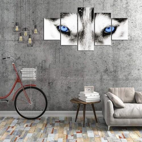 5 Panels Canvas Painting Wall Art Wolf Husky Blue Eyes Animal Poster Home Decoration Living Room Decoration Bedroom Mural Pictur