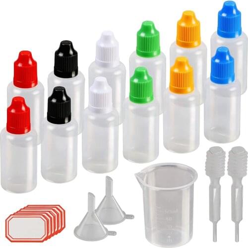 60 Pcs 30ml Plastic Squeezable Liquid Bottle with Childproof Cap,Thin Tip,Funnel,Measuring Cup,Pipette for E-liquids DIY Craft