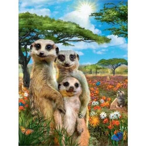 5D DIY Full Round Diamond Painting"Happy Mongoose Family"Cross Stitch 3D Embroidery Rhinestone Mosaic Home Decor Art Y617