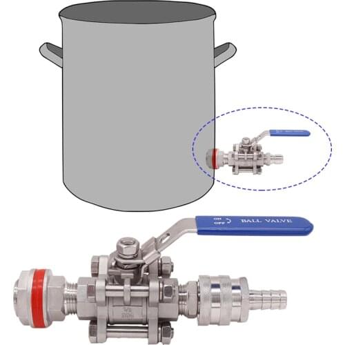 Weldless 304 SS 3-piece Ball Valve with Quick Disconnect Kit Fit 1/2"ID Hose suitable Brew kettles, Homebrew Hardware