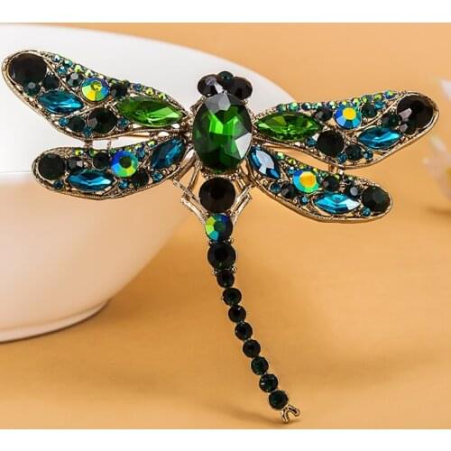 Big Size Dragonfly Brooches Jewelry Fashion Rhinestone Crystal Brooch Bouquet Vintage Insect Hijab Pins Up Fashion Women Pin