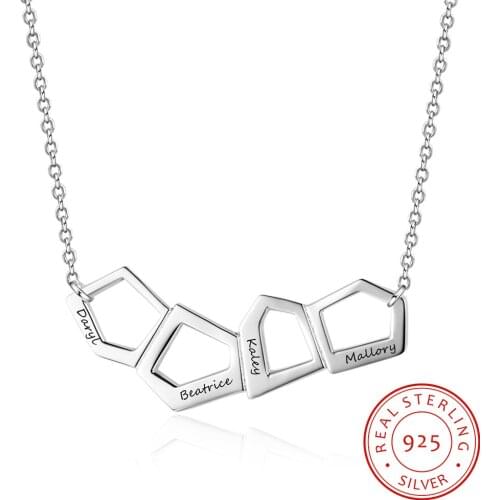 Personalized Engraved Geometric Pendant Necklace Chain Sterling Silver 925 Jewelry Custom Name Necklace Choker Gifts for Women