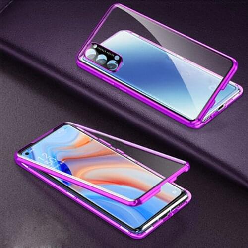 Phone Shell for for OPPO RENO4 / RENO 4 Pro Metal Magnetic Double-sided Glass Cover Front Back Phone Case Protective Shell