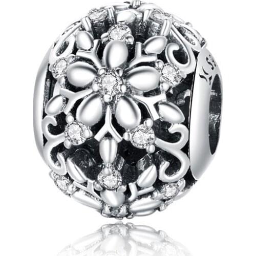 DECORAL Authentic 100% 925 Sterling Silver Carved Snowflakes Pendant Charm fit Original Pan Silver Bracelet Necklace Jewelry