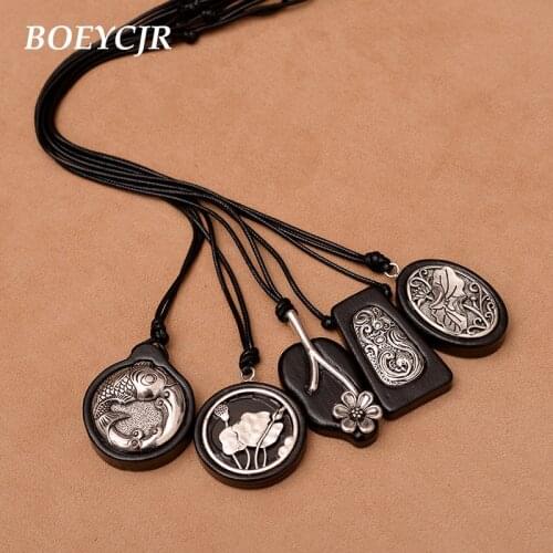 BOEYCJR 16 Styles Available Yoga Alloy Wood Necklace Handmade Ethnic Lucky Pendant Necklace for Men and Women Jewelry