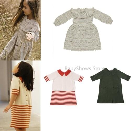 Kids Girl Knitted Dress 2021 Autumn Winter Brand Baby Child Stripe Sweater Princess Dress Sisters Macthing Cloth Cotton Designer