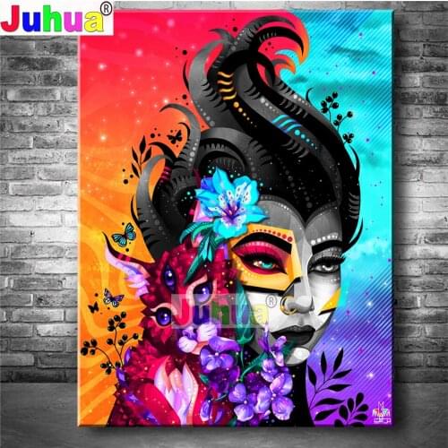 DIY Diamond painting Fox Lady 5D diamond embroidery Handicraft diamond mosaic picture rhinestone Domineering Color Woman Art