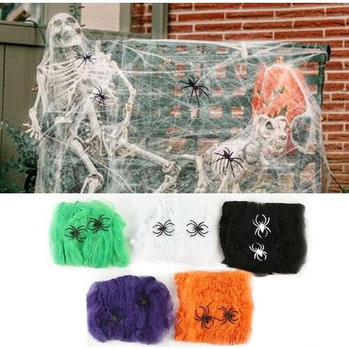 Artificial Spider Web Halloween Decoration Scary Party Scene Props White Stretchy Cobweb Horror House Home Decora Accessories