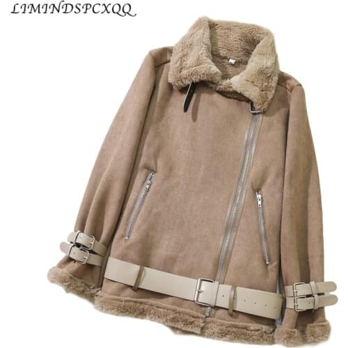 Korean Jacket Women Autumn Winter Lapel Thickened Short Coat Womens Deerskin Cashmere Lamb Motorcycle Clothing Mujer Chaqueta