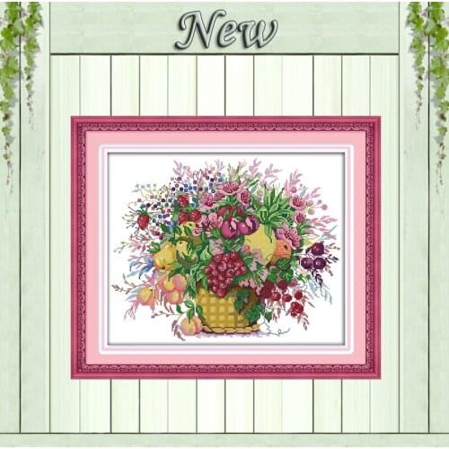 Cherry fruit basket colourful decor painting counted printed on canvas DMC 11CT 14CT kits Cross Stitch embroidery needlework Set
