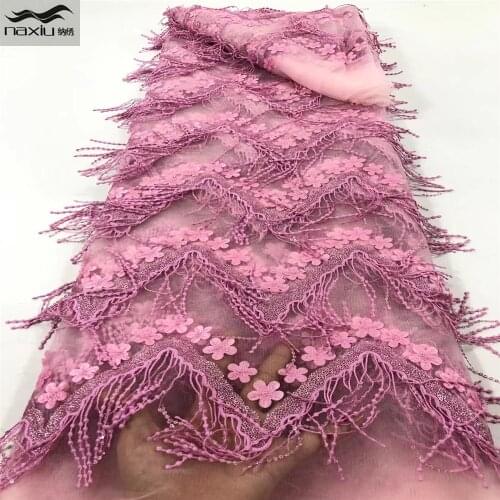 Madison 3D African Lace Fabric With Sequins Pink 2021 French Lace Fabric Embroidery Nigerian Tulle Lace For Party Dress