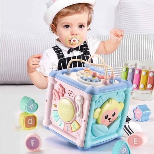 Multifunctional Musical Toys Toddler Baby Box Music Electronic Toys Gear Clock Geometric Blocks Sorting Educational Toys