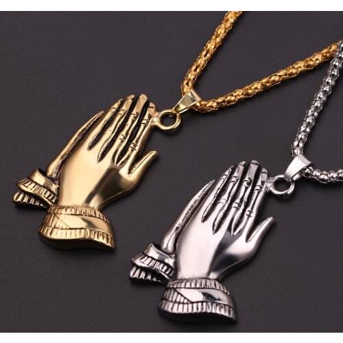 Men Hip Hop The Praying Hands Pendants & Necklaces Brother Gift Silve /Gold Color Women Chain Jewelry Long Necklaces Party Gift