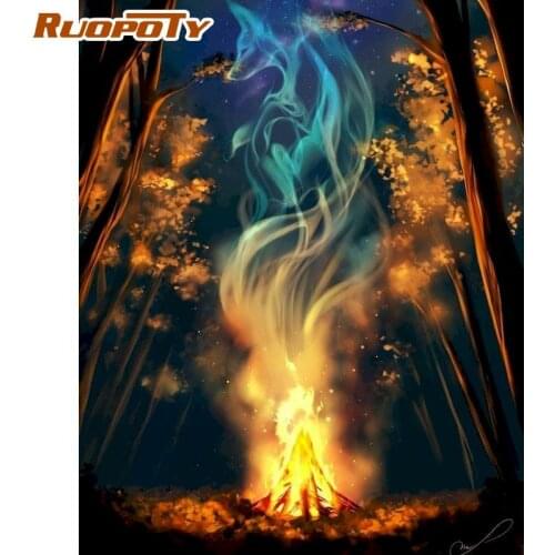 RUOPOTY 60x75cm Frame Painting By Numbers For Adults Handmade Fire Landscape Picture Home Living Room Wall Decoration Photos