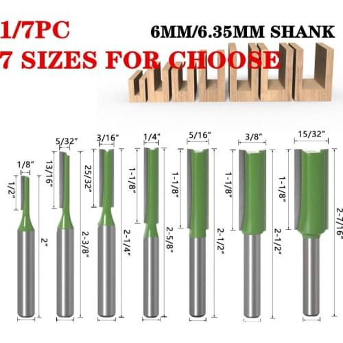 1-7pcs Straight Bit Set Tungsten Carbide Single Double Flute Router Bit 6mm/6.35mm Shank Wood Milling Cutter for Woodwork Tools