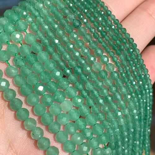 Natural Stone 2/3/4mm Green Aventurine Jades Faceted Mineral Loose Beads for Jewelry Making DIY Christmas Gift Bracelets 15