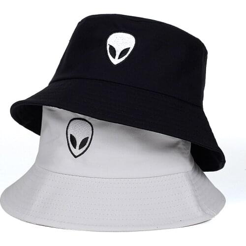2019 New Summer Embroidery Alien Bucket Hat Solid Cotton black white Panama Man Women Bob Cap Hip Hop Gorras Beach Sun Fisherman